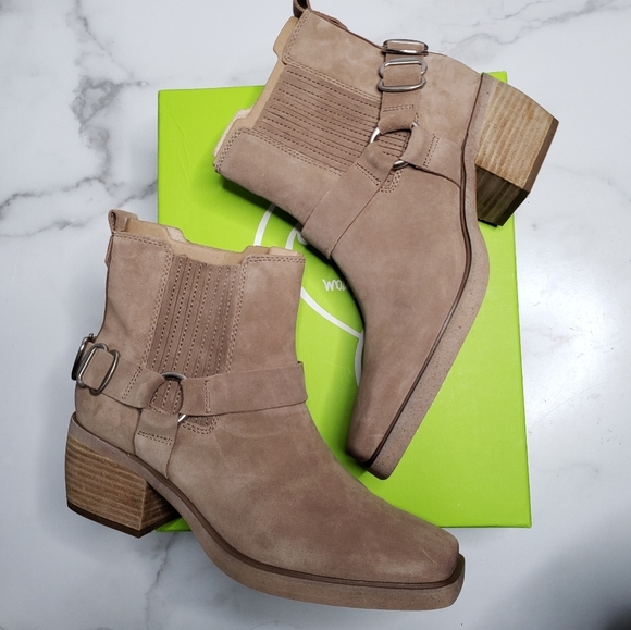 Sam Edelman Bellamie Bootie Suede Harness Ankle Boot Taupe Western - Picture 1 of 6